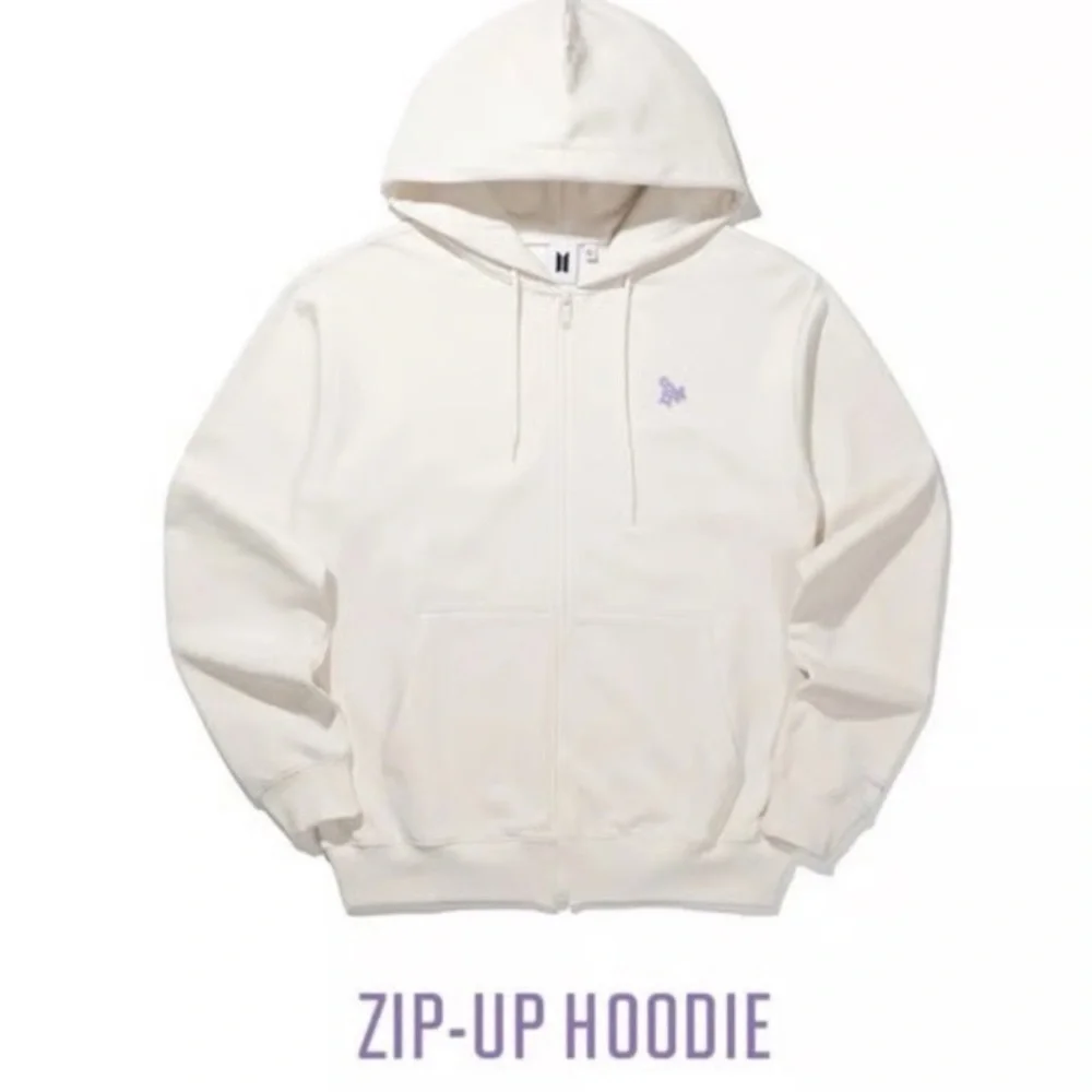 BTS 2021 Muster SOWOOZOO Zip-Up Hoodie Ivory Off White Purple - Picture 3 of 8